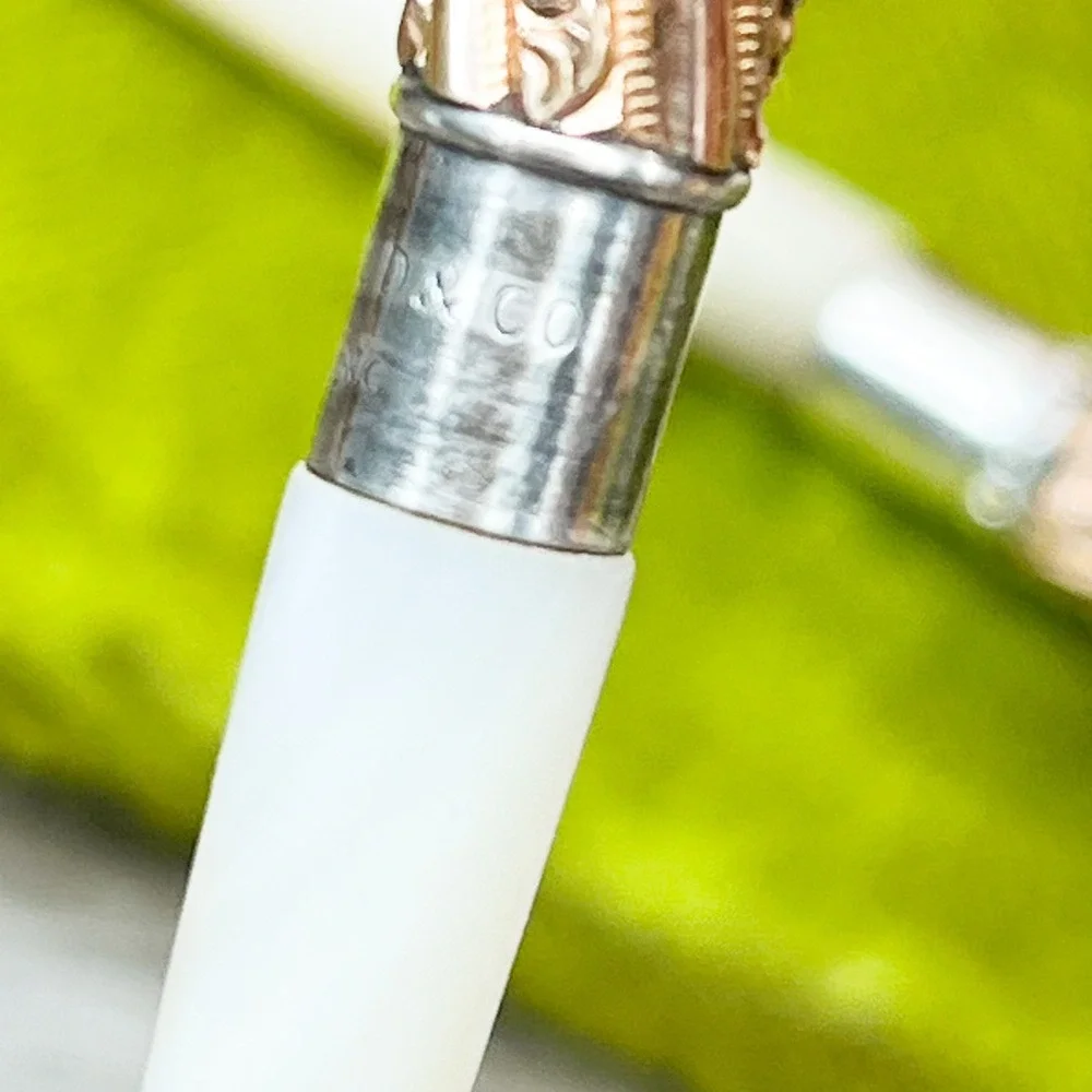 Mabie Todd & Co Sterling Silver Mother of Pearl Dip Pen Set Vintage Nibs Case